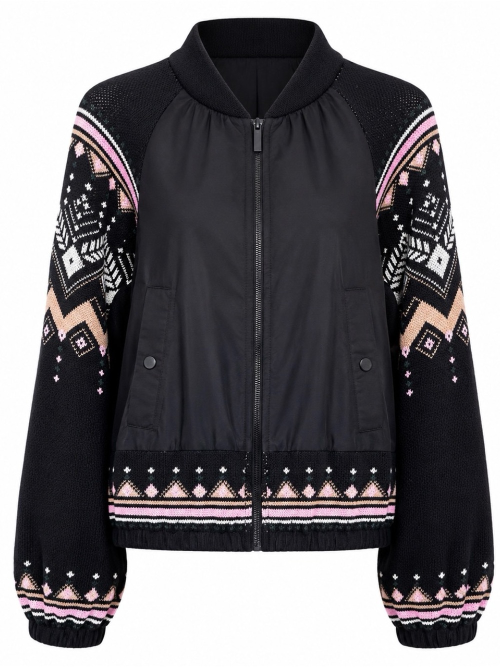 NWT Anthropologie FairIsle Knit Sweater Mix Bomber Jacket Black Size Medium Fall